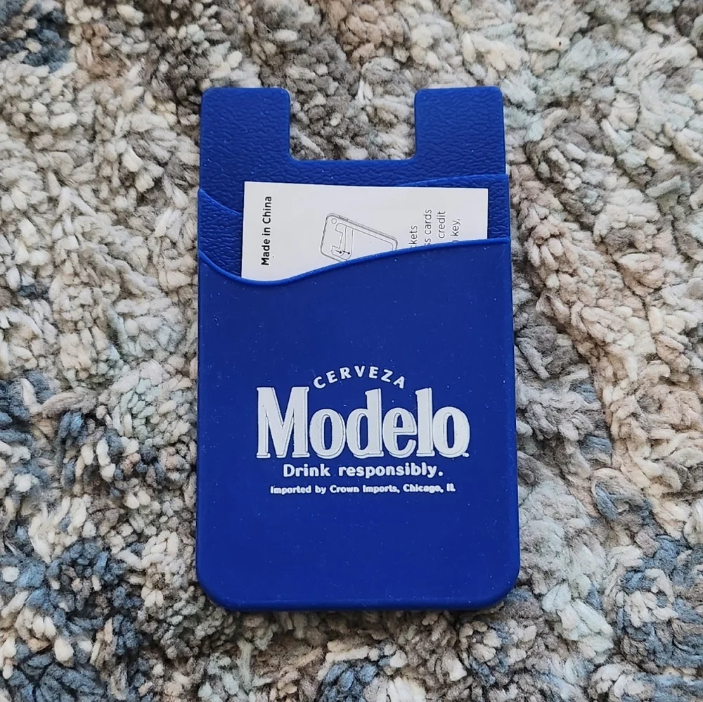 Cerveza Modelo Dual Pocket Slim Silicone Phone Wallet Sticker Holder Blue White